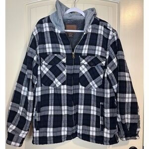 Mountain Ridge Sherpa Lined Jacket Shacket Flannel Hooded Black Sz L outdoor‎